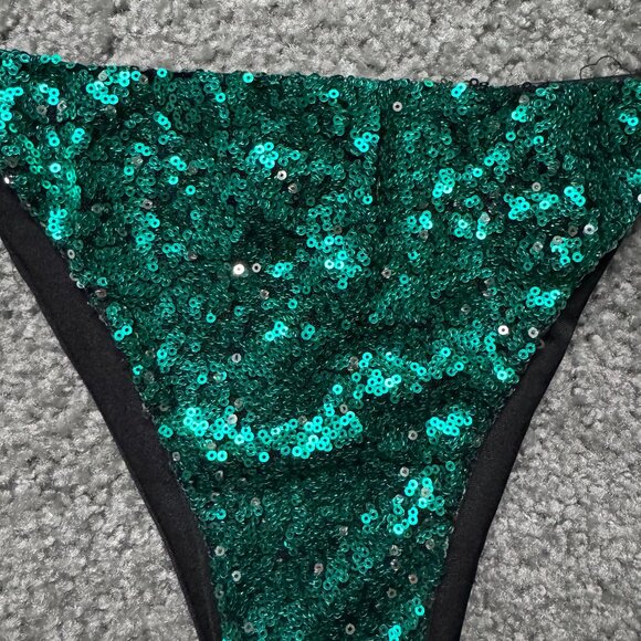 Green Blue Aqua marine Sequin String Bikini 2 Piece - Picture 3 of 4